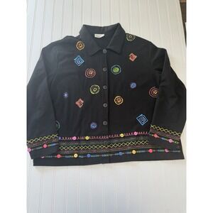 Coldwater Creek Women's Button Up Jacket Heavy Shirt Black Circles Estimated XL